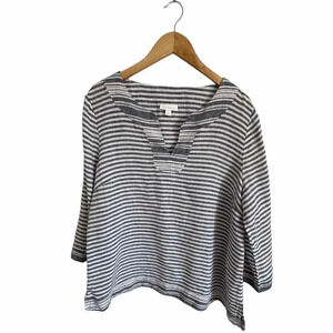 ChartersClub 100% Linen Tunic Striped Top Bluegrass and White Size XL